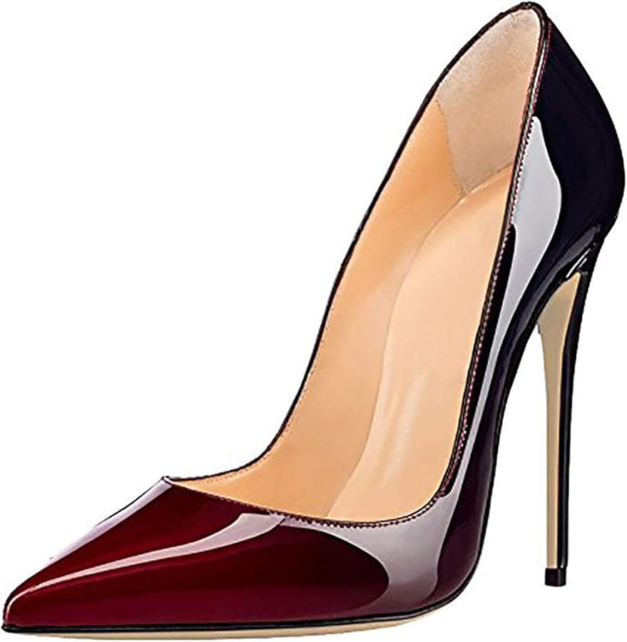 COLETER Women's Sexy Pointed Toe High Heels,4.72 inch/12cm Patent Leather Pumps,Wedding Dress Sho... | Amazon (US)