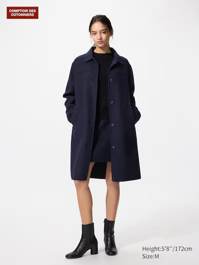 Manteau longColoris: 69 BLEU MARINETaille: Femme MXSSMLXLGuide des taillesObtenez de l'aide
pour ... | Uniqlo FR