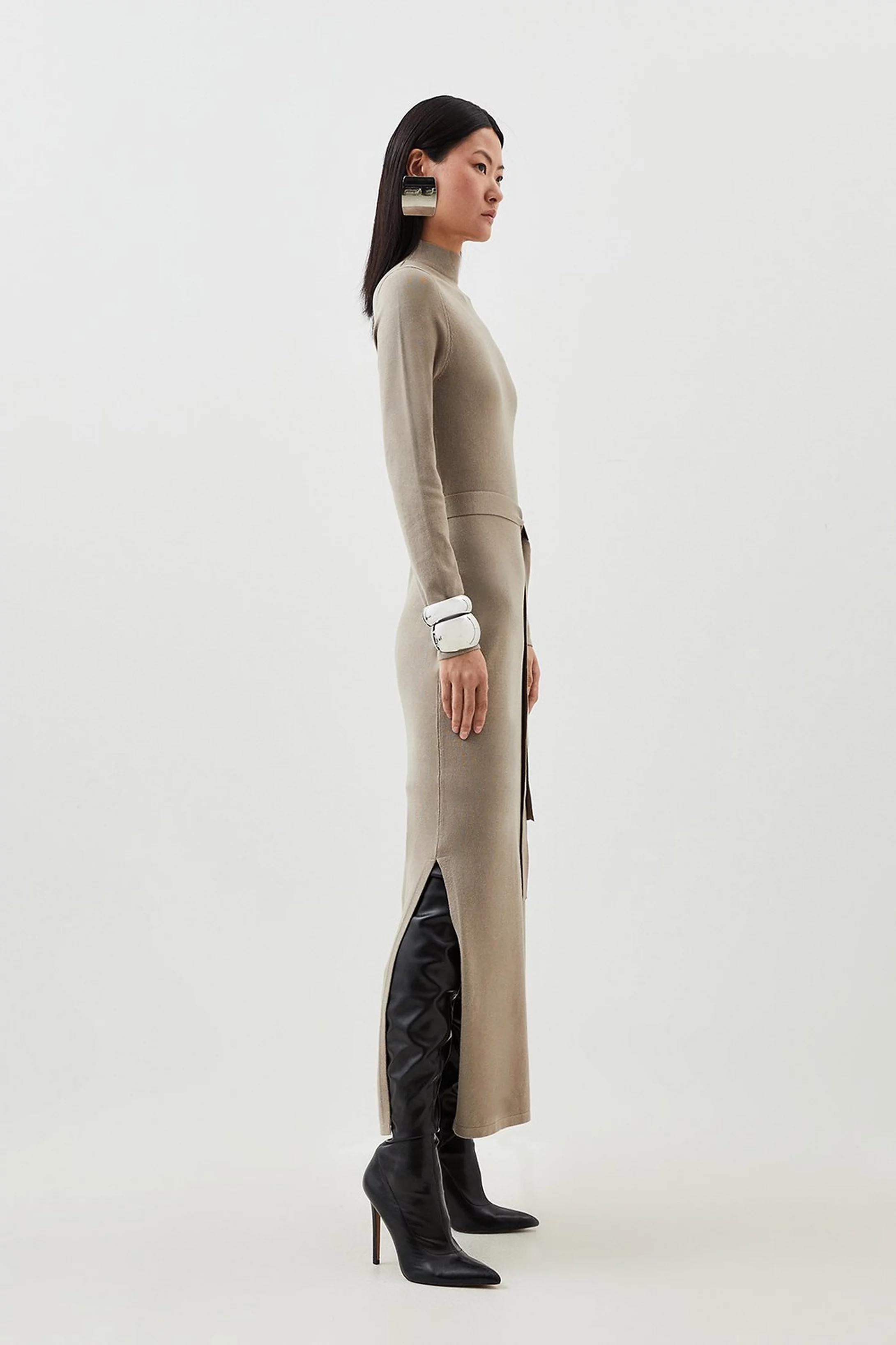 Viscose Blend Belted Knit Midaxi Dress | Karen Millen UK + IE + DE + NL