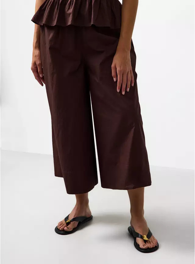 Buy Brown Wide Leg Poplin Palazzo Trousers 10 | Trousers | Tu | Tu Clothing
