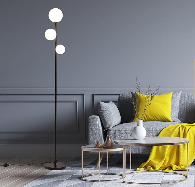 3 Globe Mid Century Floor Lamp, 3 Lights Black Floor Lamp for Living Room LED Bulbs Included with... | Amazon (US)