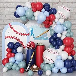 FunHot Baseball Balloon Arch Garland Kit, Navy Blue and Red Balloon Garland with White Balloons B... | Amazon (US)