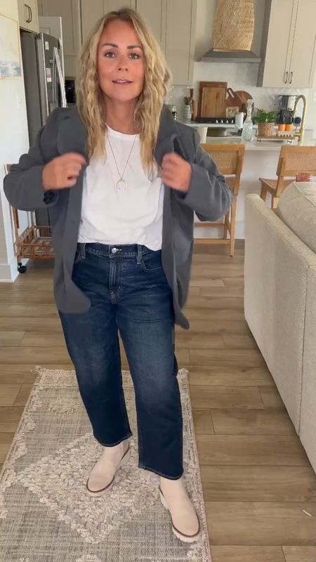 MIDSIZE APPROVED ✅ workwear outfit idea! ✨25% OFF SITEWIDE during the #LTKFallSale✨  I've put together an outfit featuring American Eagle's Dark Denim Jeans in a size 12 (short), paired with a White Aerie T-shirt in a Large. To transition this outfit from casual to corporate, I've layered it with the AE Boyfriend Blazer.

#midsize #curvy #midsizestyle #fallfashion #appleshape #pearshape abercrombie midsize jeans work from home outfits workwear outfit inspo workwear ideas midsize office outfits

#LTKmidsize #LTKworkwear #LTKSale