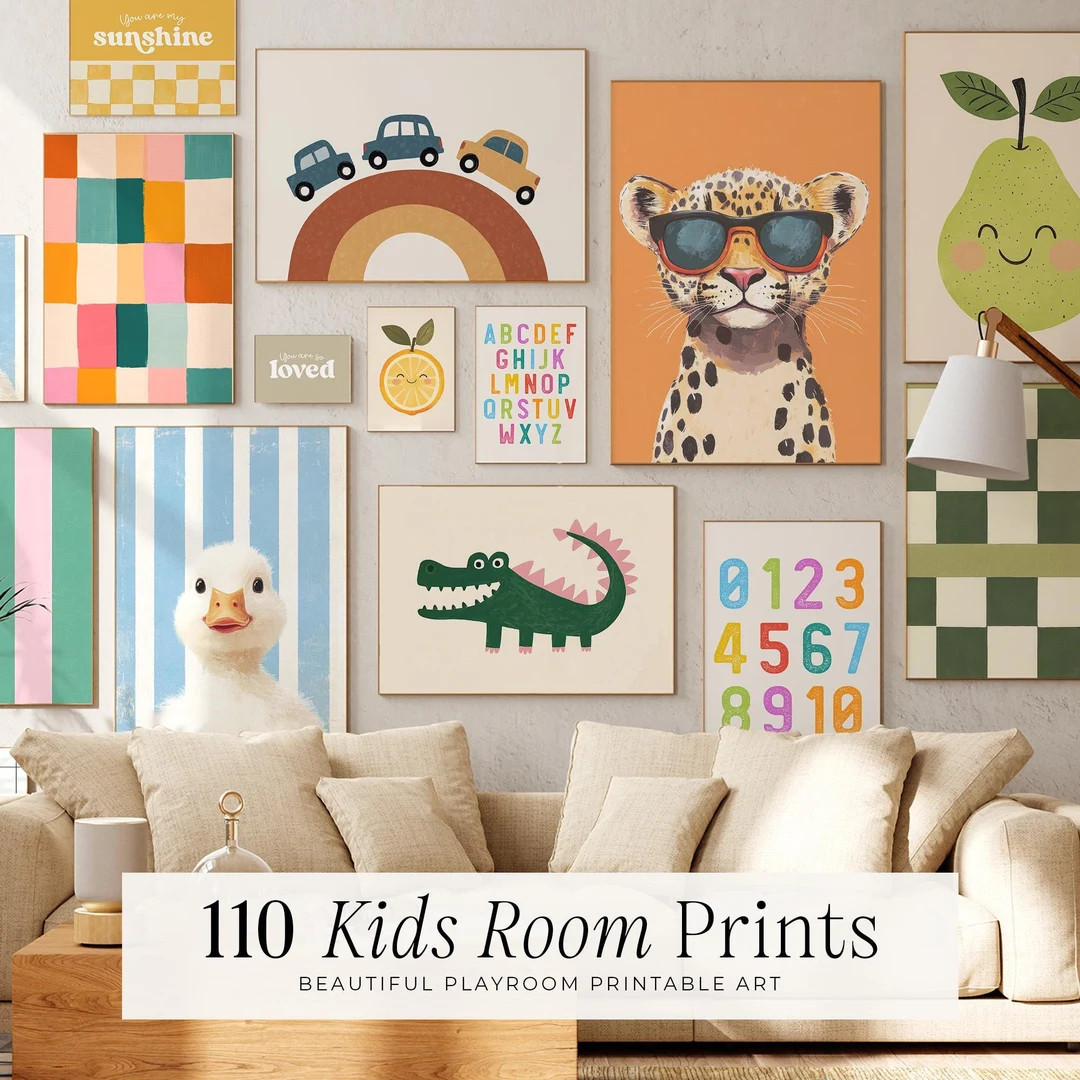 110 Kids Room Prints Wall Art Set Nursery Wall Art Playroom Decor Kids Room Art Quirky Art Eclect... | Etsy (US)