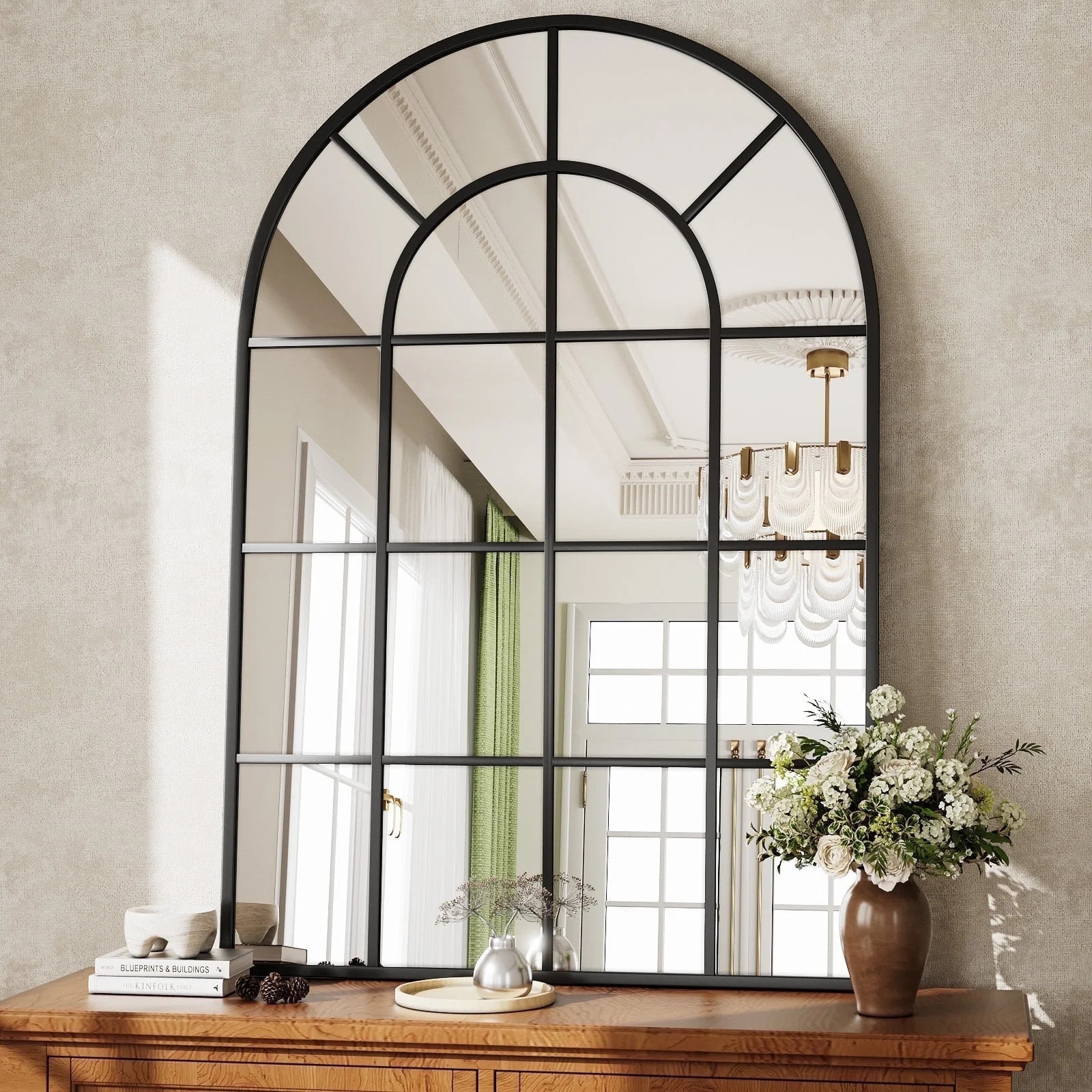 BEAUTYPEAK 36" x 24" Arched Windowpane Mirror Decor Wall Mirror, Black | Walmart (CA)