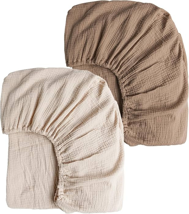 Konssy Muslin Crib Sheets for Girl Boy, 2 PCS Soft and Breathable Cotton Baby Sheets for Standard... | Amazon (US)