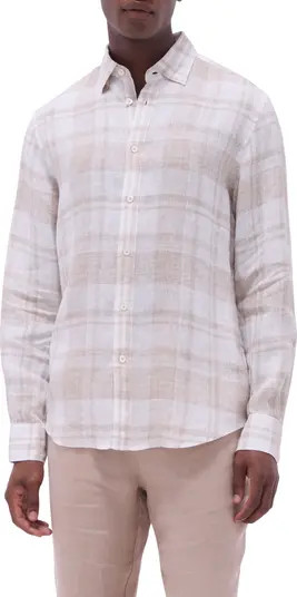 Julian Plaid Slub Linen Button-Up Shirt | Nordstrom