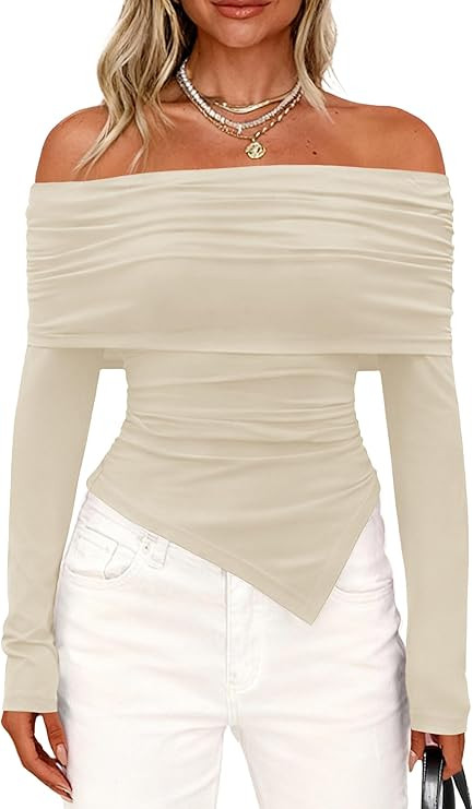 PRETTYGARDEN Women's Off The Shoulder Tops Spring Fashion 2026 Long Sleeve Shirts Going Out Slim ... | Amazon (US)