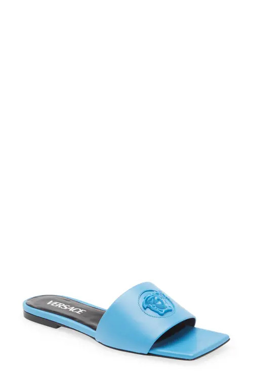 Versace Medusa Embellished Slide Sandals in Blue at Nordstrom, Size 5.5Us | Nordstrom