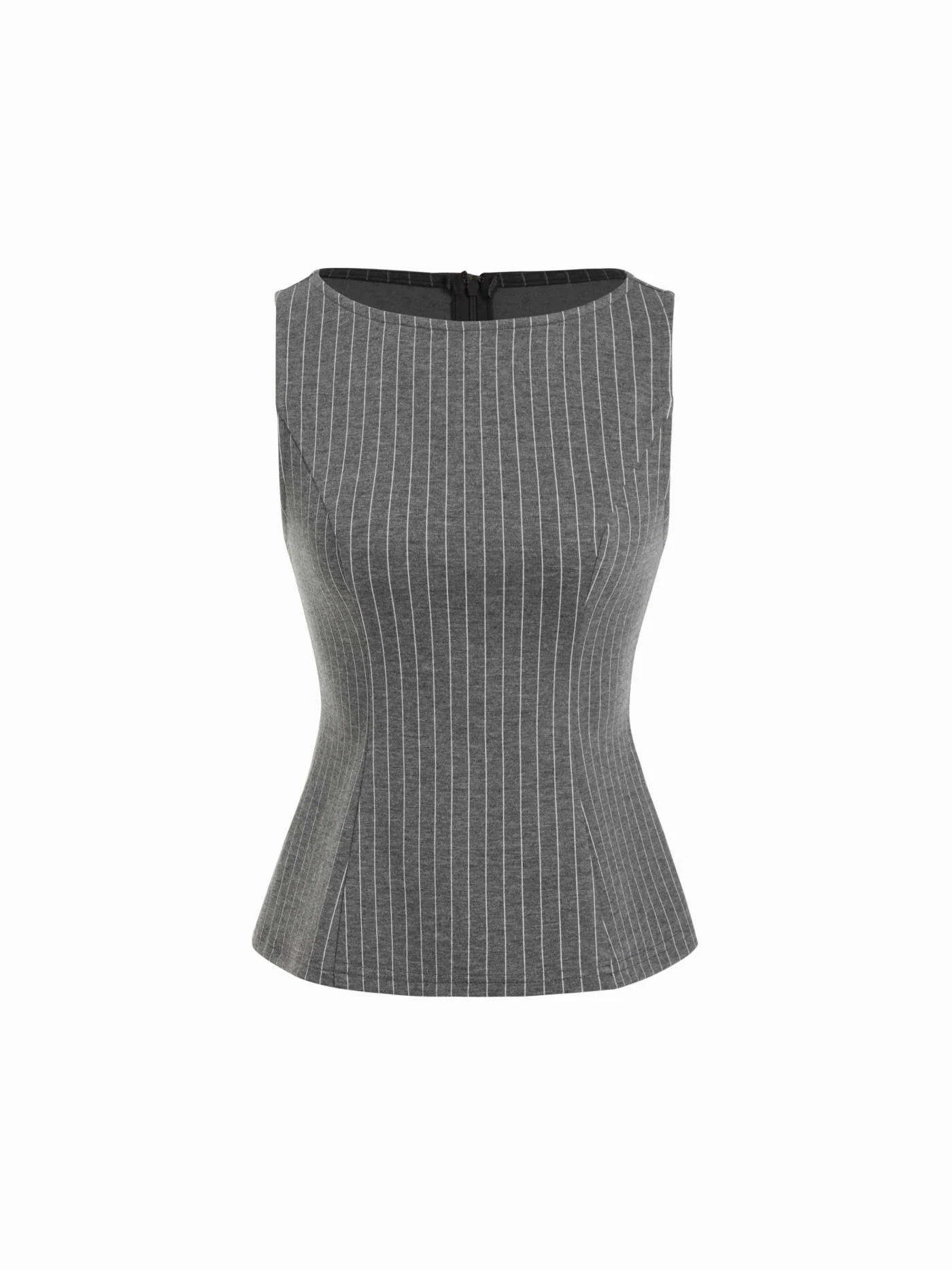 Knit Fabric Stripe Boat Neck Tank Top For Daily Casual Work | Cider