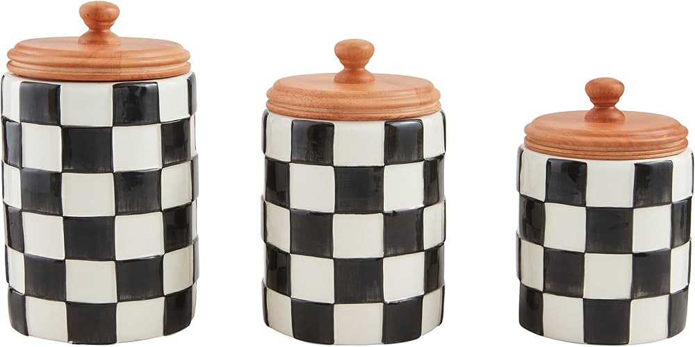 Mud Pie Checkered Canister Set, small 6 3/4" x 4 1/2" x dia | Amazon (US)