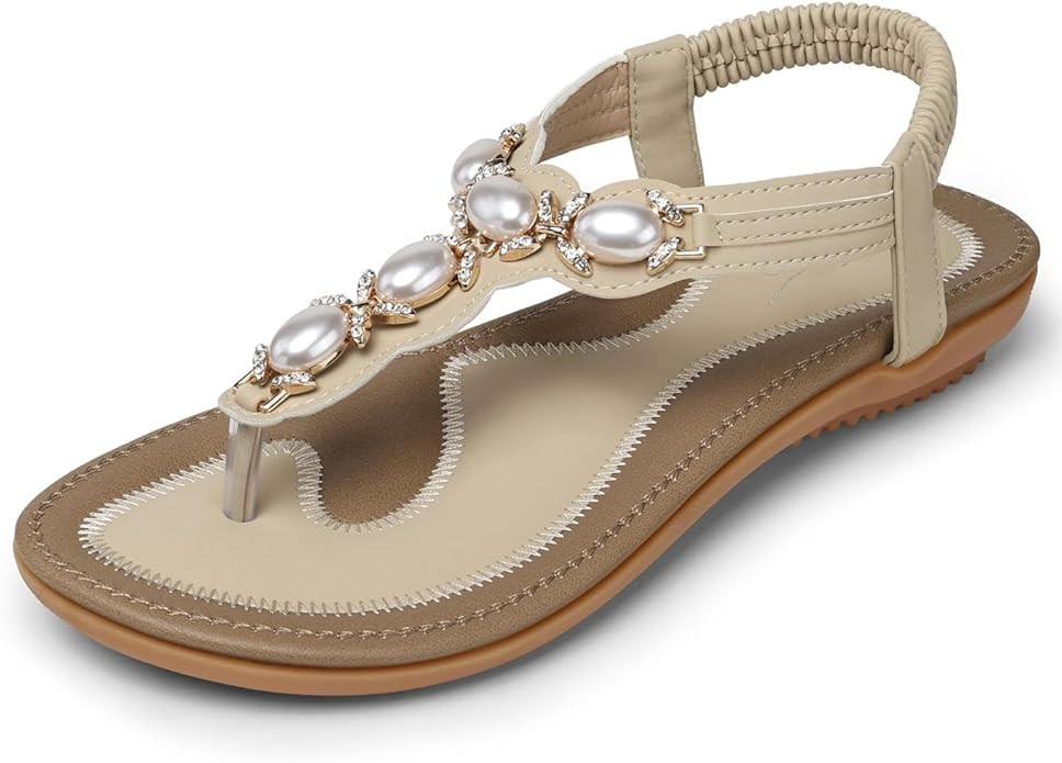 SHIBEVER Flat Sandals for Women Dressy: Summer Comfortable Walking Thong Womens Flats Sandal | Amazon (US)