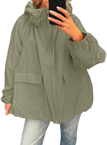 Fisoew Womens Oversized Lightweight Jacket Hooded Trench Coat Windbreaker Waterproof Raincoat Wit... | Amazon (US)