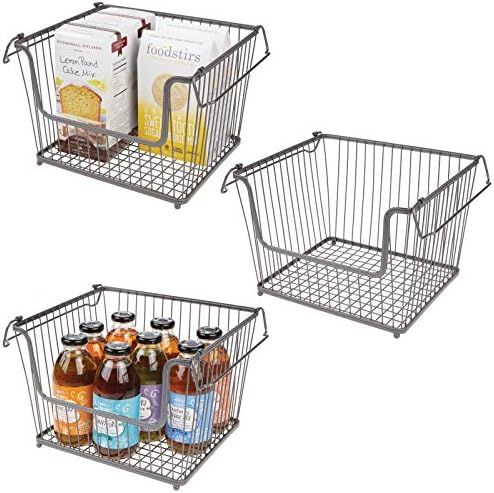 Amazon.com: mDesign Modern Stackable Metal Storage Organizer Bin Basket with Handles, Open Front ... | Amazon (US)