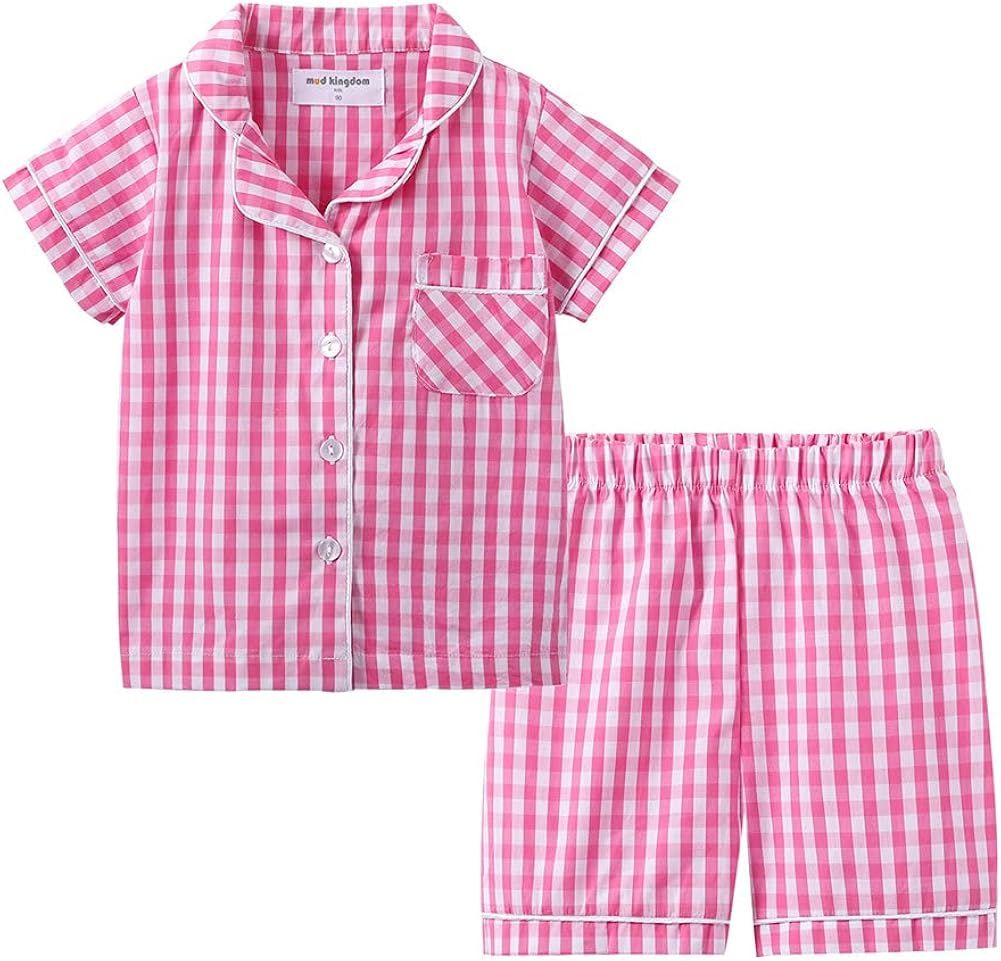 Mud Kingdom Girls Boys Summer Pajama Set Plaid Cute Peter Pan Collar | Amazon (US)