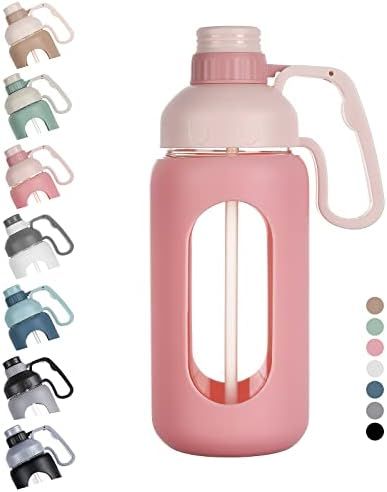 MUKOKO 42oz Glass Water Bottle with Straw, Motivational Water Bottle with Silicone Sleeves and Ha... | Amazon (US)