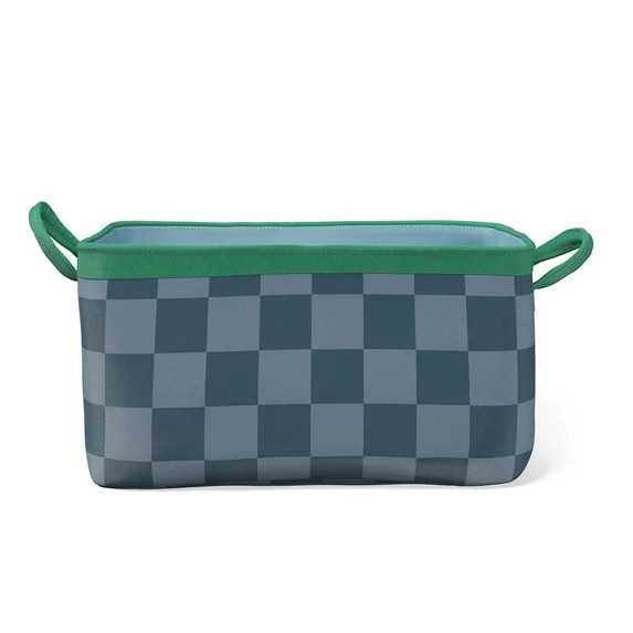 Mainstays Kids Medium Blue Checkered Canvas Printed Storage Basket with Handles | Walmart (US)