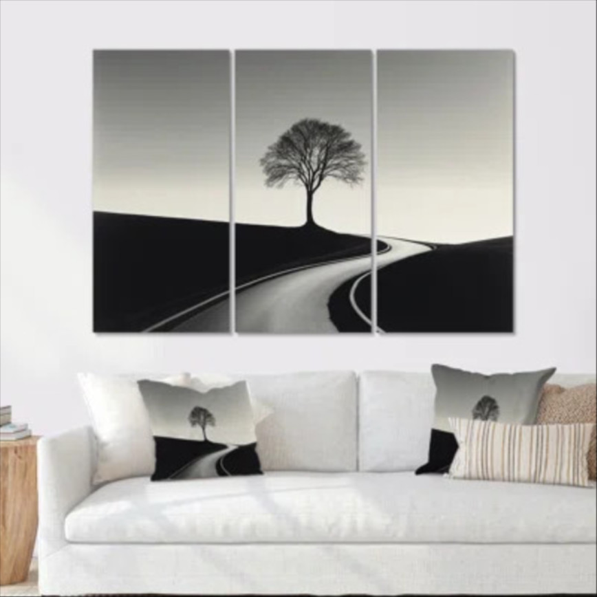 Black and white road photography canvas print set
