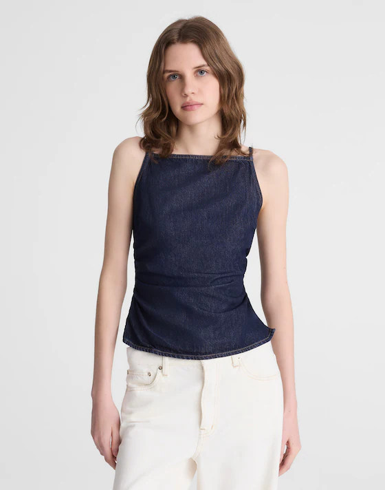 Airy Denim Ruched Squareneck Tank in Rinse Wash | Madewell