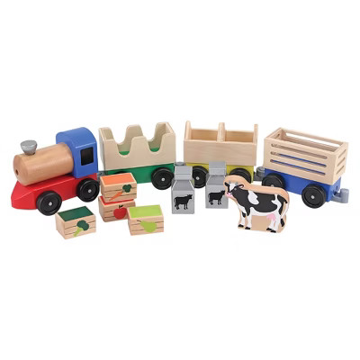 Melissa & Doug Wooden Farm Train Set - Classic Wooden Toy (3 linking cars) | Target