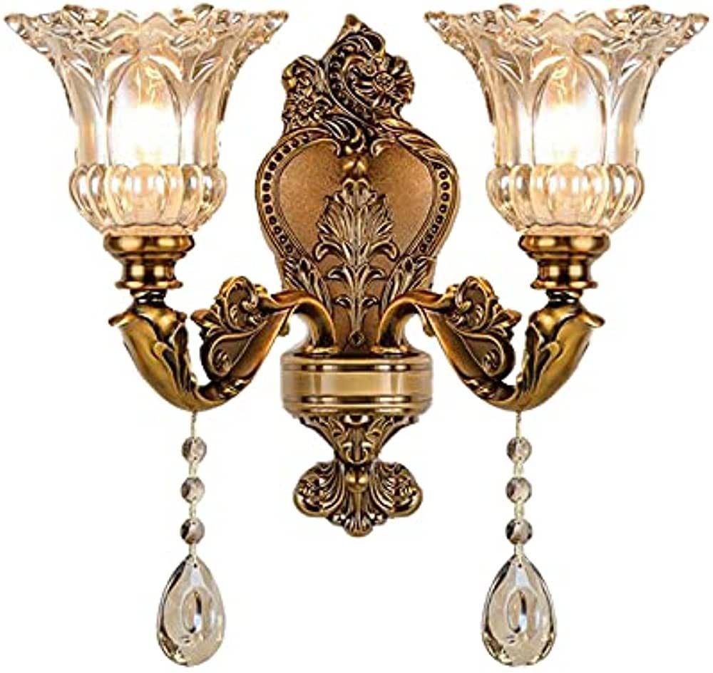 LITFAD Vintage Floral Wall Mount Lamp 2 Heads Beveled Crystal Prism Wall Sconce Light Retro Decor... | Amazon (US)