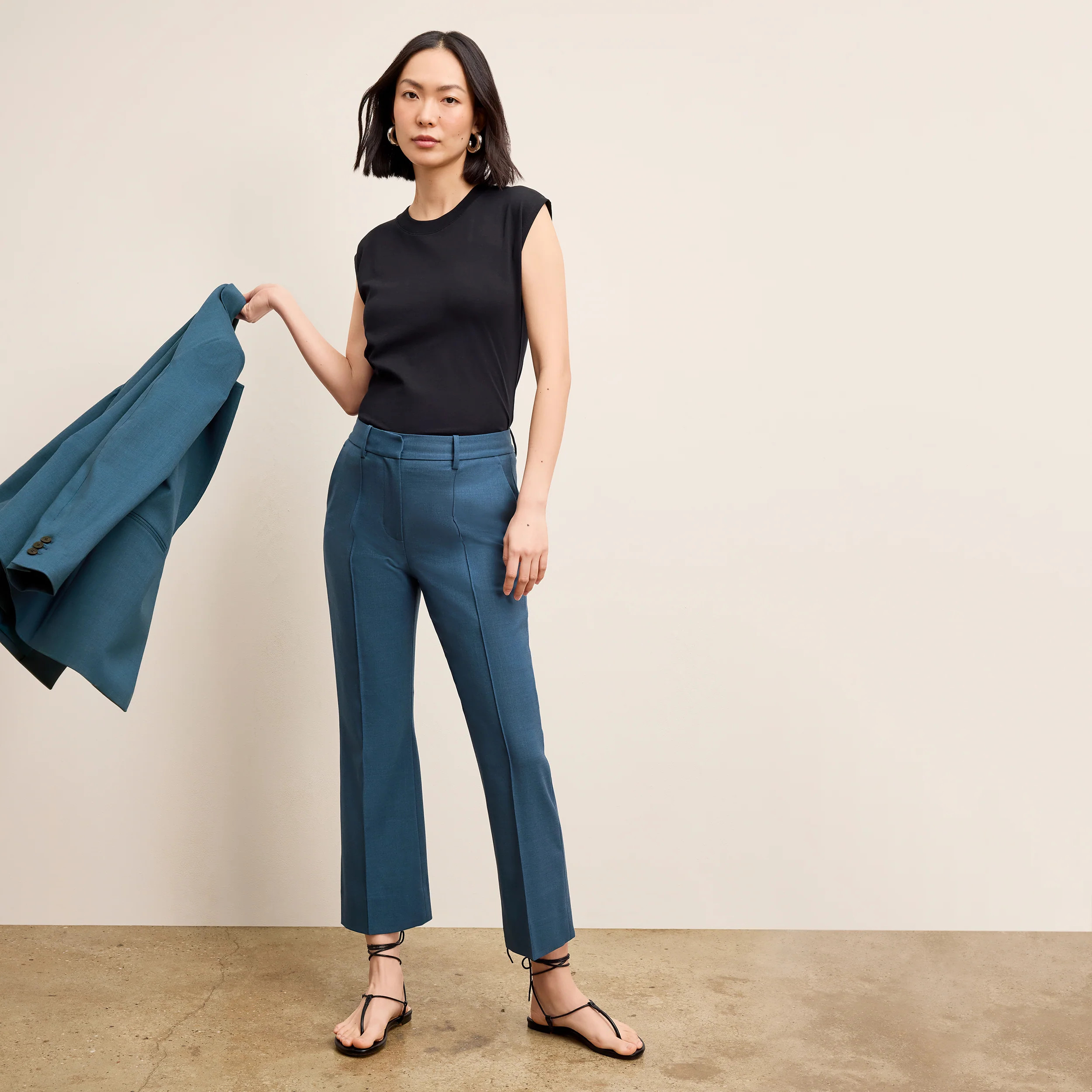 Tessa Kick Flare Trouser - Washable Wool Twill :: Bluebell | MM LaFleur