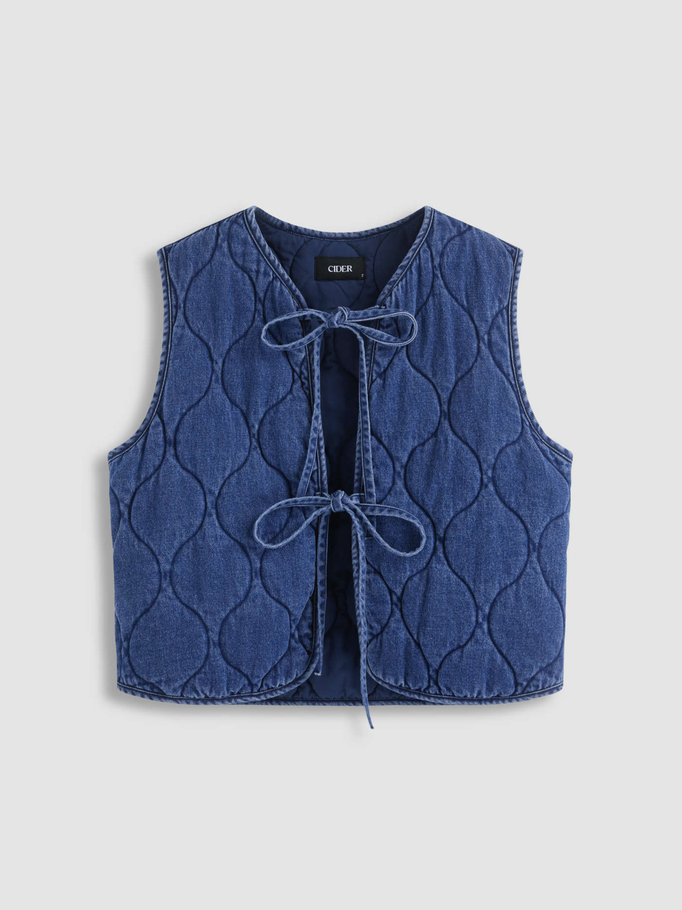 Countryside Core Denim Denim Round Neckline Solid Tie Front Knotted Vest For School Daily Casual | Cider