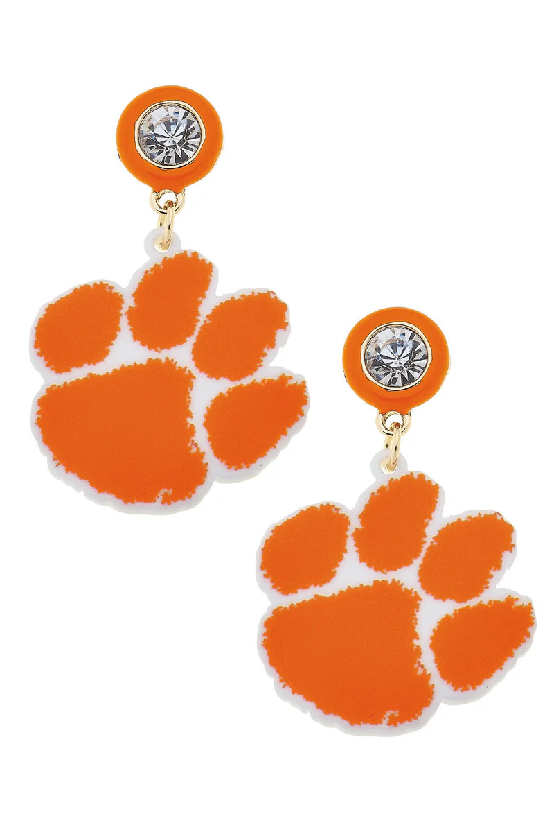 Clemson Tiger Paw Resin Earrings in Orange/White | CANVAS