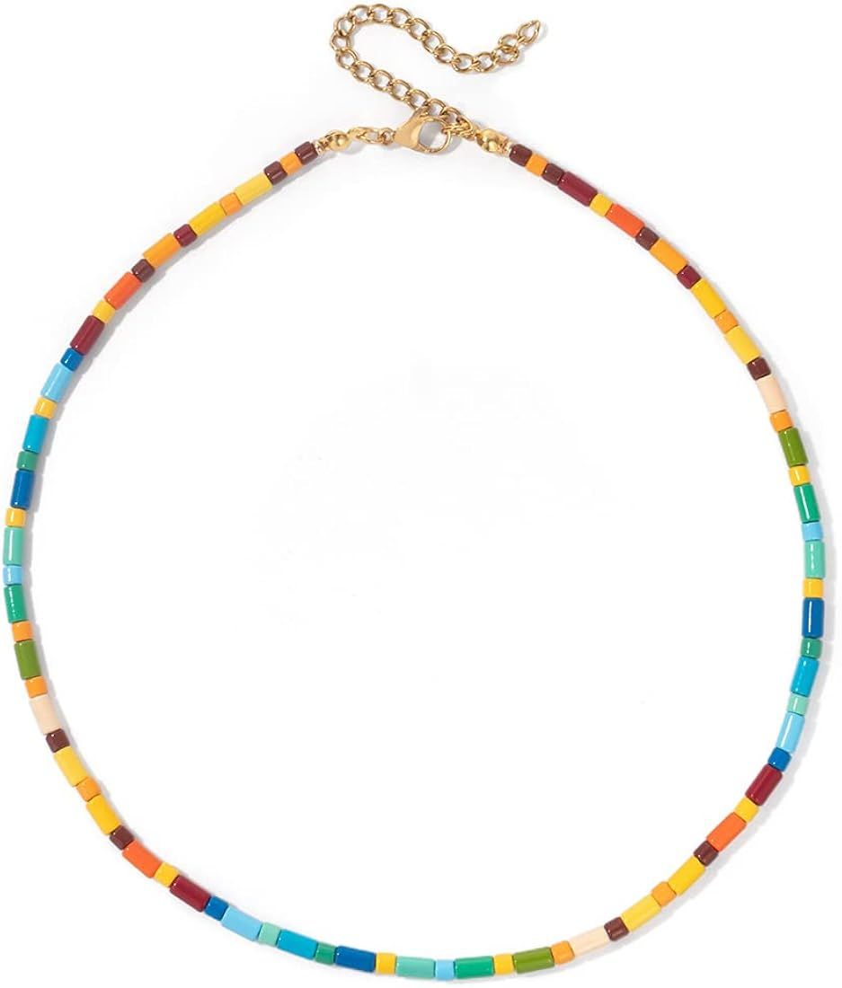 Ins Fashion Colorful Beads Necklace Choker Necklace Bohemian Chain Necklaces for Women | Amazon (US)