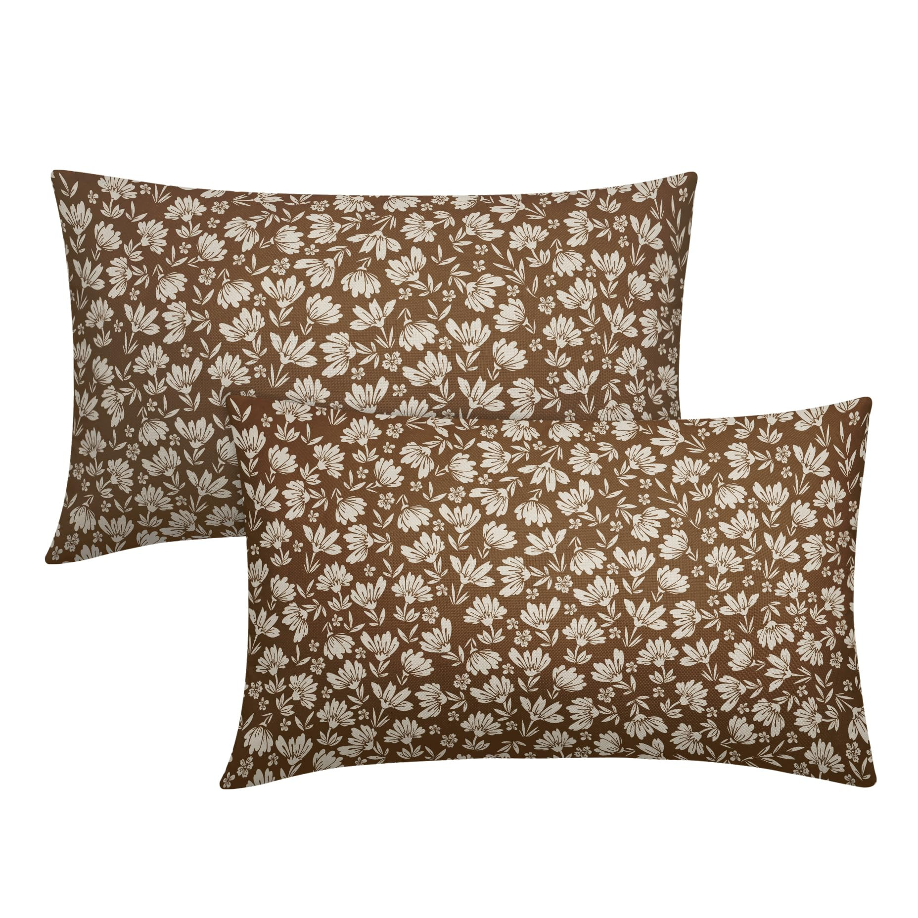 Kawani Brown Beige Daisy Floral Lumbar Pillow Covers, Vintage Flowers 12x20 Inch Set of 2, Block ... | Amazon (US)