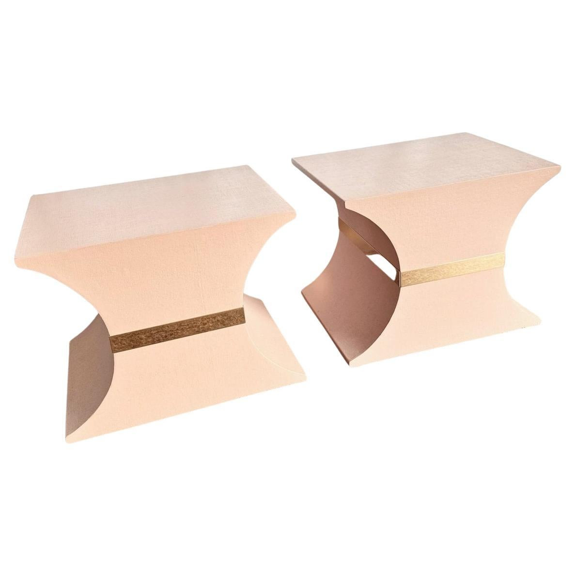 Postmodern Pink and Gold Grass Cloth Side Tables - A Pair | 1stDibs