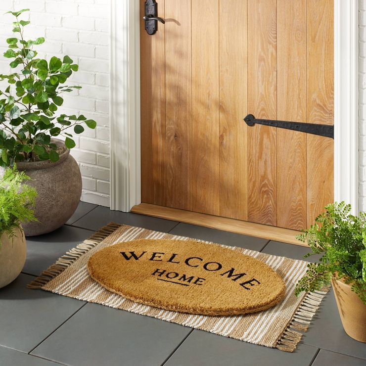1'7"x2'8" 'Welcome' Home Round Coir Doormat Natural - Threshold™ designed with Studio McGee | Target