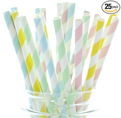 Pastel Straws, 25 Pack - Easter Striped Straws, Spring Tall Drinking Straws, Party Paper Straws -... | Amazon (US)