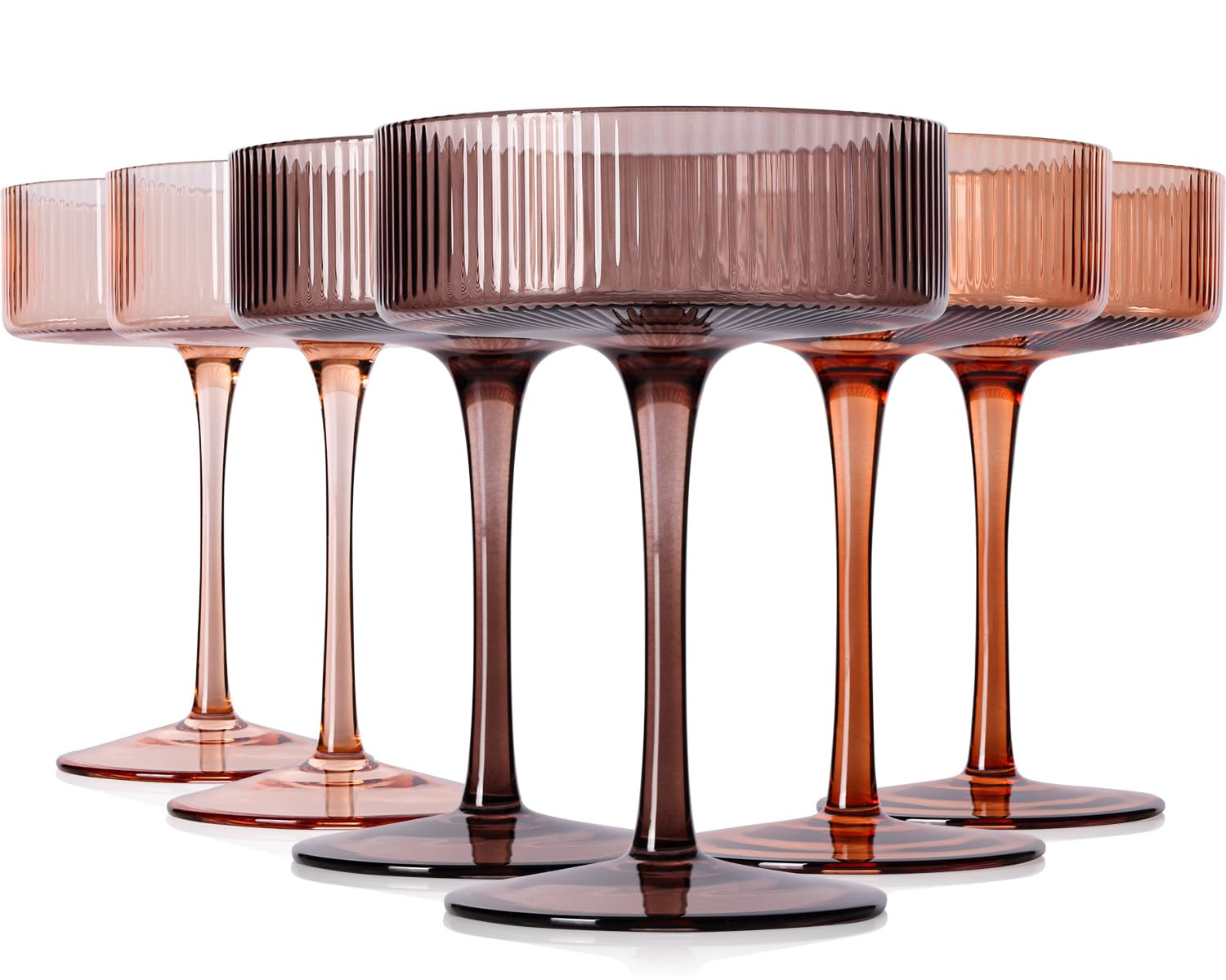 9 oz Brown Coupe glasses Set of 6-Hand Blown Venus ribbed vintage coupe glasses-Brown martini gla... | Amazon (US)