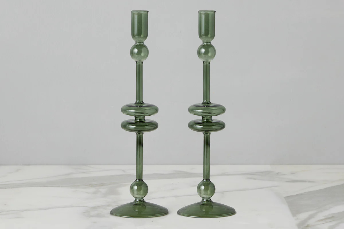 Emerald Glass Candlestick Pair, Large | etúHOME