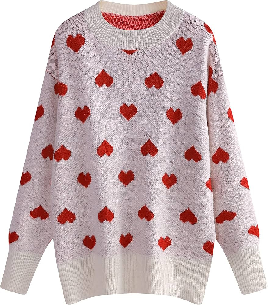 Gihuo Women's Heart Sweater Crewneck Kawaii Cute Sweater | Amazon (US)