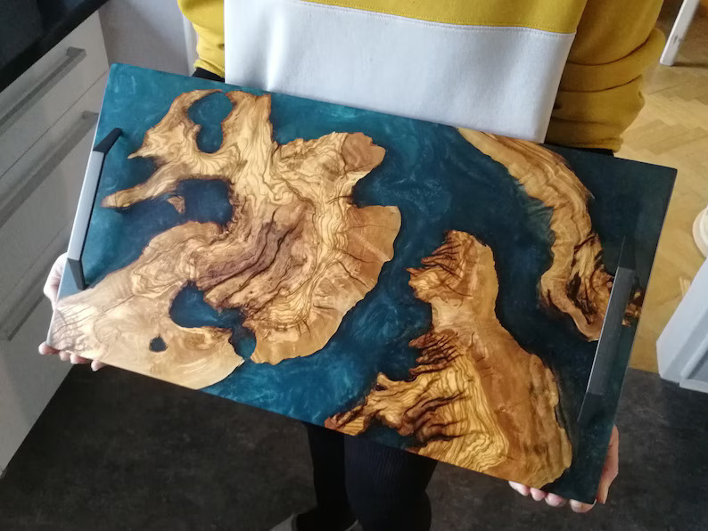 Breakfast Board with Handles, Wood and Resin Serving Tray,  Epoxy Resin Serving Board, One of a k... | Etsy (US)