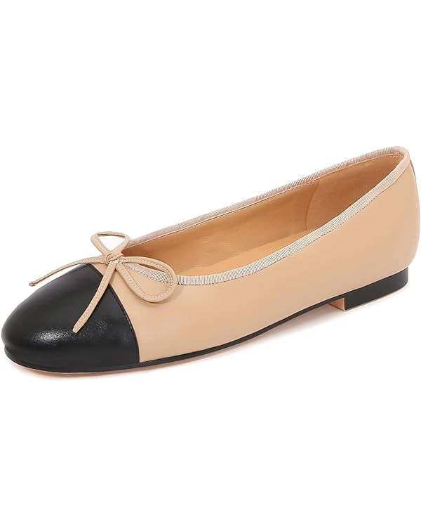 Women's Cap Toe Ballet Flats Two Tone Bow Flats Round Toe Shoes for Women Slip on Casual, Work, D... | Amazon (US)