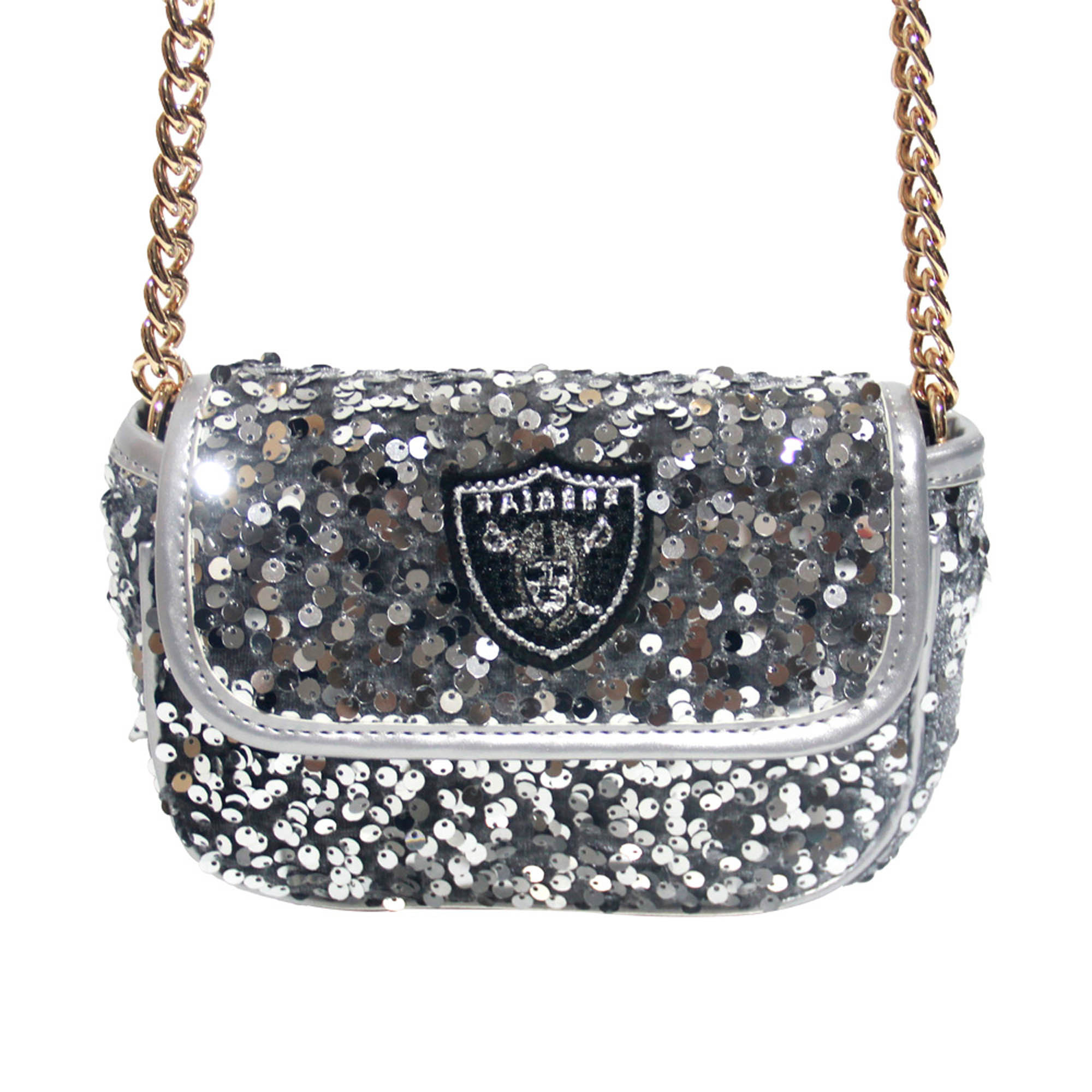 Cuce Silver Las Vegas Raiders Sequin Crossbody Bag | Fanatics