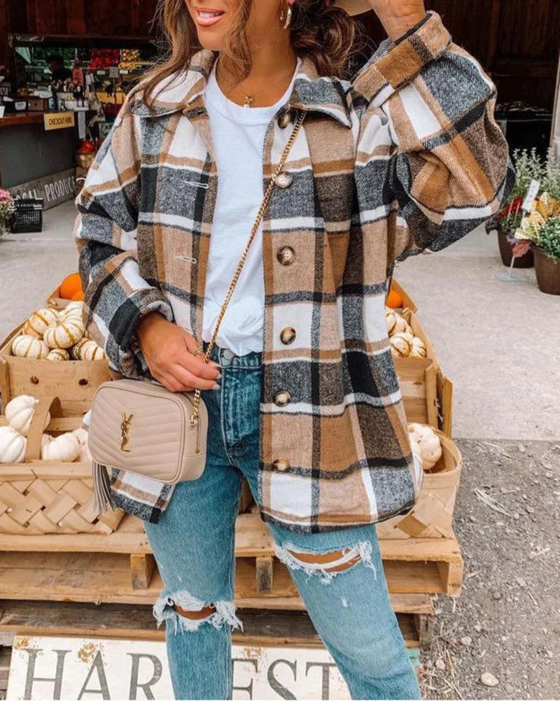 Flannel Shirt Long Sleeve Button Up Ladies Plaid Jackets | Zeagoo