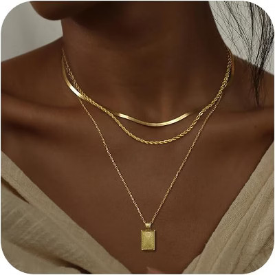 14K Gold Plated Layered Necklace Set – Stackable Silver Chain & Diamond Circle Pendant, Trendy Jewelry Gift | Target