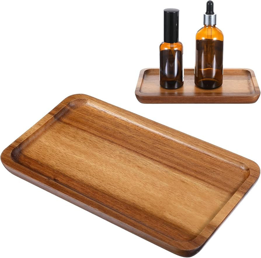 Small Wood Tray, Rectangle Wooden Trays for Decor, 7.28x4.13in Acacia Wood Tray for Home Decor, B... | Amazon (US)