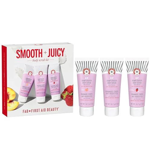 First Aid Beauty Smooth + Juicy Body Scrub Kit: KP Bump Eraser Body Scrub with 10% AHA, Daily Exfoliation Keratosis Pilaris Set to Help Reduce Chicken Skin Bumps; Strawberry, Peach, & Original (2 oz) | Amazon (US)