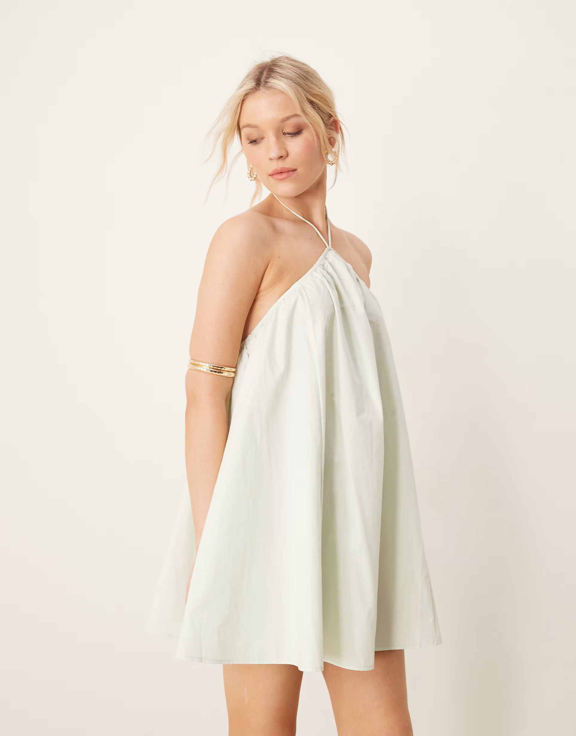 ASOS DESIGN cotton trapeze mini dress in icy mint | ASOS (Global)