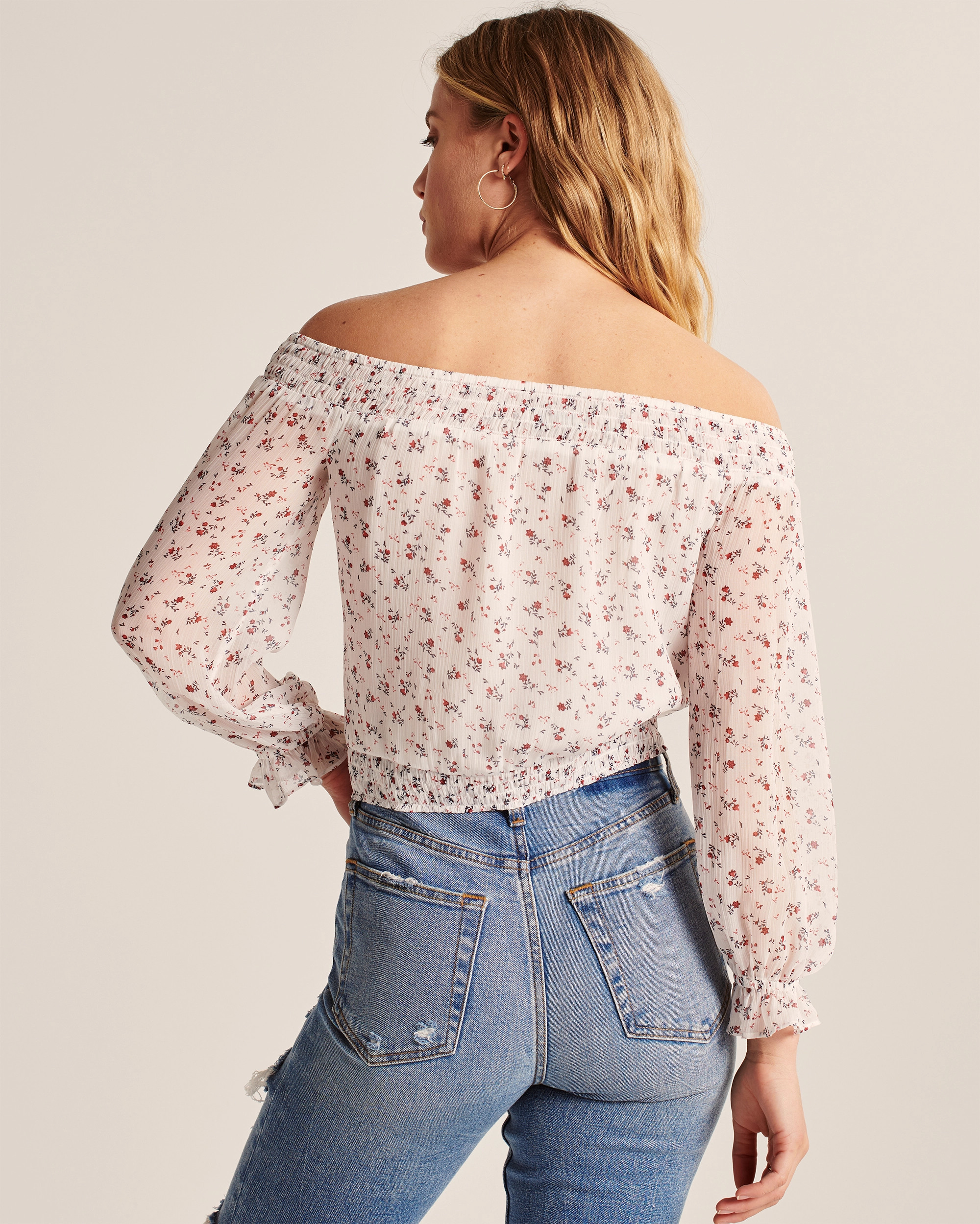 Off-The-Shoulder Crinkle Chiffon Blouse | Abercrombie & Fitch (US)