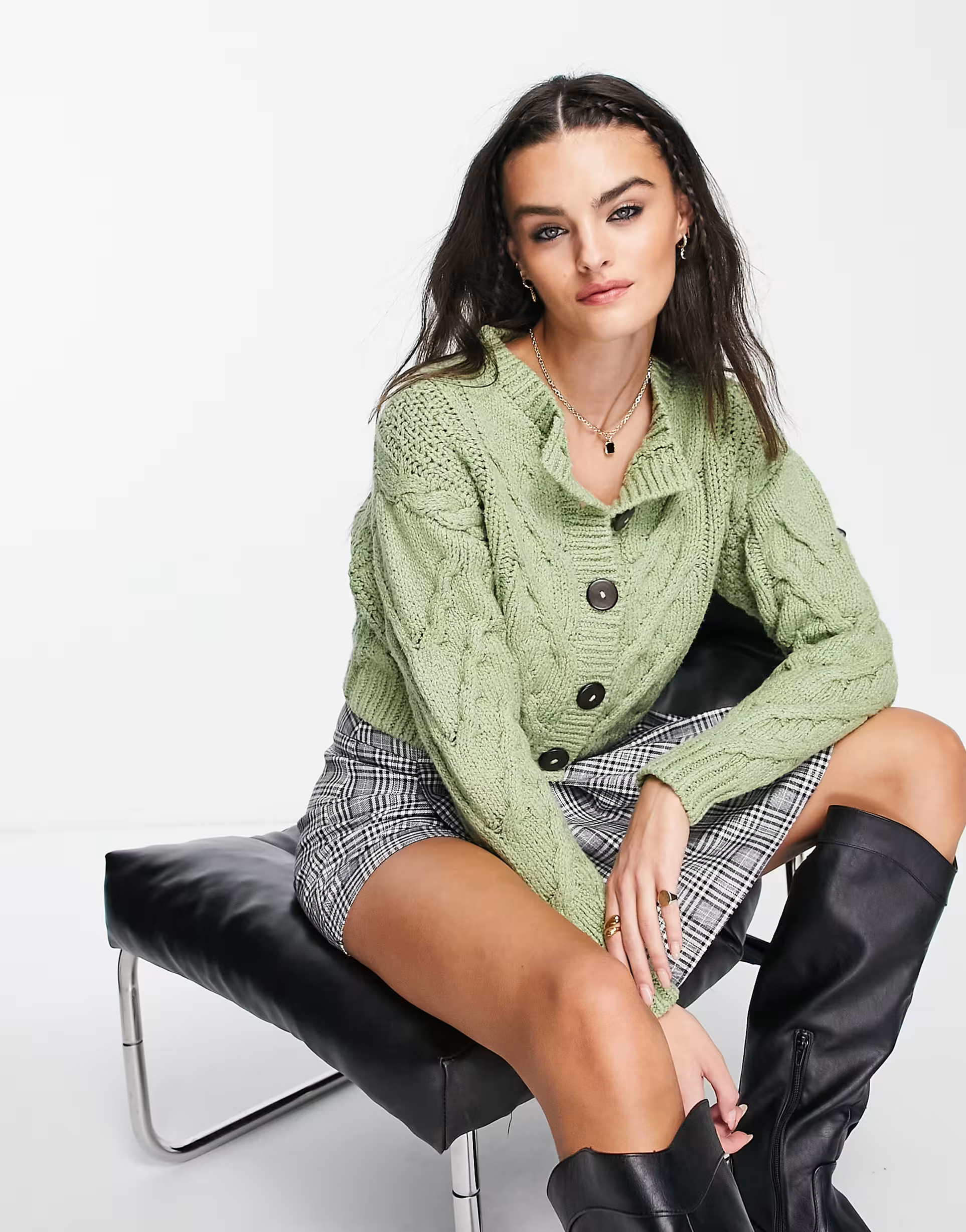 Free People Bonfire cable knit cardigan in green | ASOS (Global)