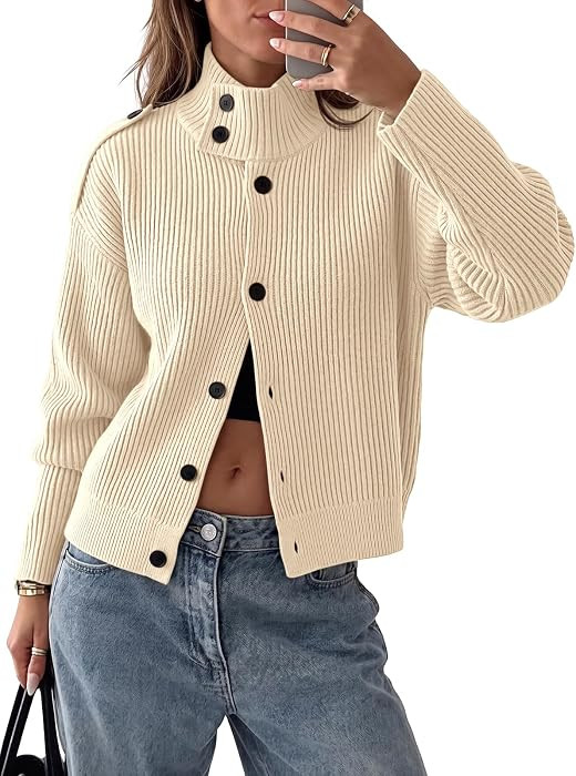 Saodimallsu Womens Button Cardigan Sweaters Fall Chunky Knit Jacket Top | Amazon (US)
