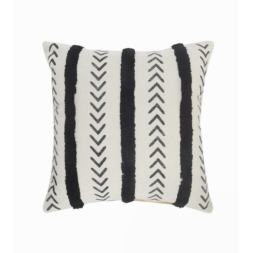 LR Home Herringbone Black / Cream Chevron Tufted Striped Cozy Poly-fill 20 in. x 20 in. Throw Pil... | The Home Depot