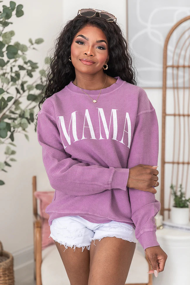 Mama Vintage Purple Corded Graphic Sweatshirt FINAL SALE | Pink Lily