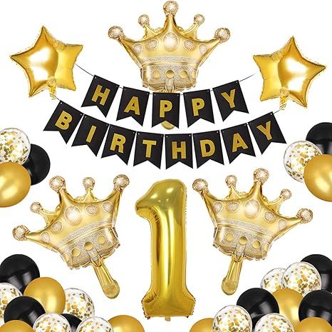 ANYI16 1st Birthday Decorations Baby First Birthday Party Supplies with Black Happy Birthday Bann... | Amazon (US)